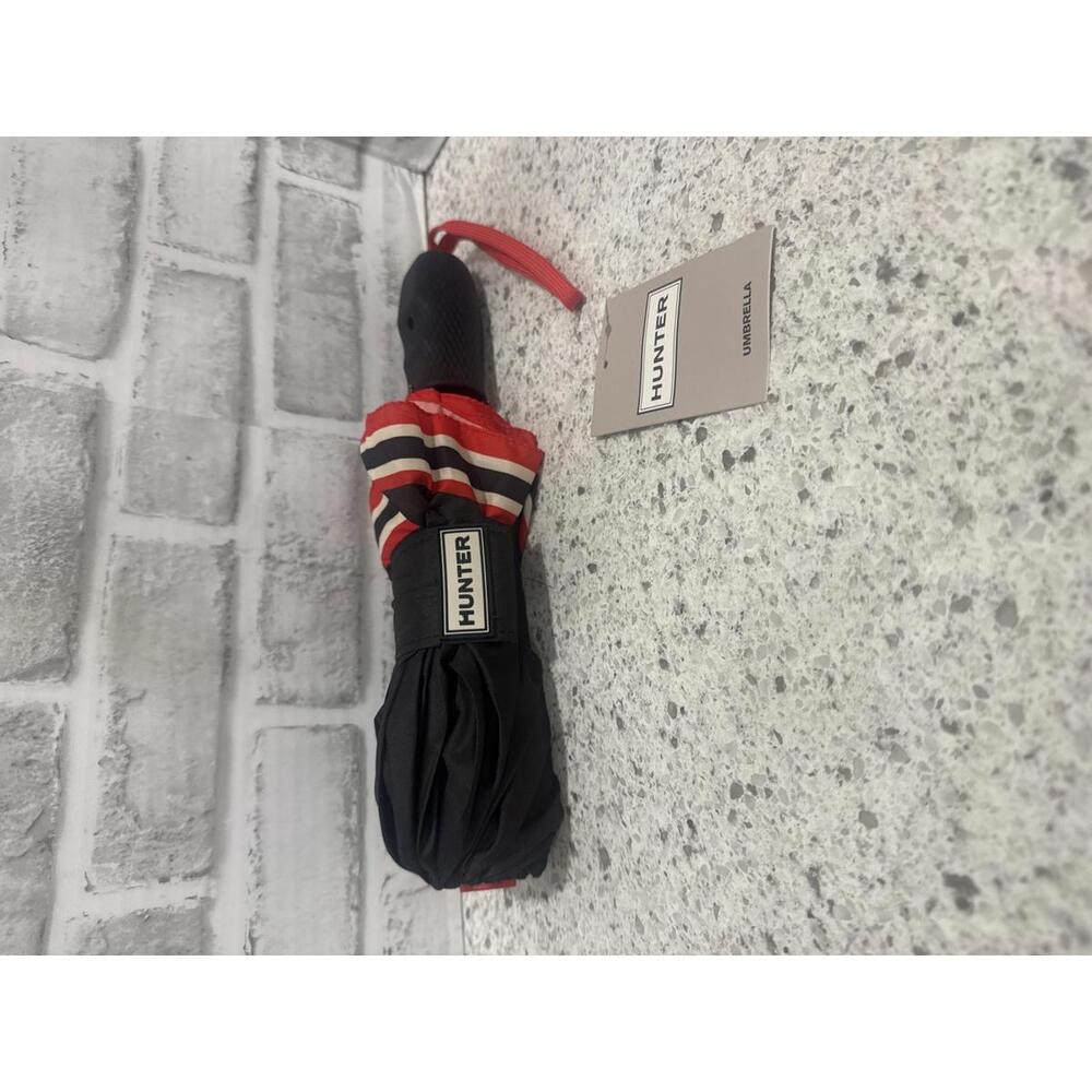 Hunter Black Umbrella with Red and Off White Stripes